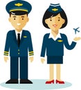 Pilot and stewardess in flat style