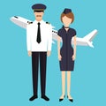 Pilot stewardess flight attendance cabin crew in uniform plane Royalty Free Stock Photo