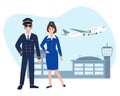 Pilot and stewardess near airport