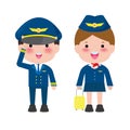Pilot and stewardess. officers and flight attendants Stewardesses  isolated on white background, pilot and air hostess Vector Royalty Free Stock Photo