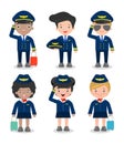 Pilot and stewardess. set of officers and flight attendants Stewardesses isolated on white background, pilot and air hostess Royalty Free Stock Photo