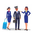 Pilot And Stewardesses Wearing Uniform Vector Illustration