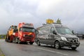 Pilot Vehicle and Oversize Load Transport Truck Parked