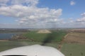 Small aircraft at landing small airport - pilot view Royalty Free Stock Photo