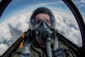 pilot wearing oxygen mask in a polluted airspace