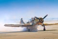 Pilot of Yak 52 airplane from the team Iacarii Acrobati salutes the crowd