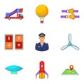 Piloting icons set, cartoon style