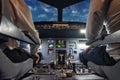 Pilots in a cockpit of an airplane Royalty Free Stock Photo