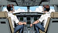 Pilots in the cockpit of an airplane ready for takeoff, comic book style Royalty Free Stock Photo