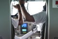 Pilots in the cockpit of the sea plane get ready for a flight