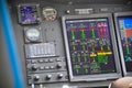 The pilots' control panel inside a passenger airplane, Control panel of airplane Royalty Free Stock Photo