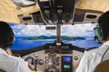 Pilots in the plane cockpit and island Royalty Free Stock Photo