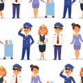 Pilots and stewardess vector illustration airline character plane personnel staff air hostess flight attendants people Royalty Free Stock Photo