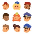 Pilots and stewardess vector head illustration airline character plane personnel staff air hostess flight attendants Royalty Free Stock Photo