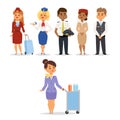 Pilots and stewardess vector illustration airline character plane personnel staff air hostess flight attendants people Royalty Free Stock Photo