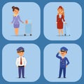 Pilots and stewardess vector illustration airline character plane personnel staff air hostess flight attendants people