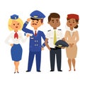 Pilots and stewardess vector illustration airline character plane personnel staff air hostess flight attendants people Royalty Free Stock Photo