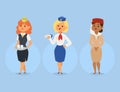 Pilots and stewardess vector illustration airline character plane personnel staff air hostess flight attendants people Royalty Free Stock Photo