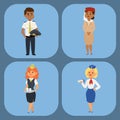 Pilots and stewardess vector illustration airline character plane personnel staff air hostess flight attendants people Royalty Free Stock Photo