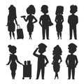 Pilots and stewardess vector silhouette illustration airline character plane personnel staff air hostess flight