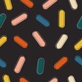 Seamless pattern with one line pills on dark background.