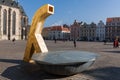 Pilsen, Czech republic - 02/21/2018: Modern fountain on Republic square