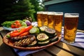 pilsner beer and grilled veggies arranged for a feast