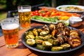 pilsner beer and grilled veggies arranged for a feast