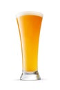 Pilsner glass of fresh yellow wheat unfiltered beer with cap of foam isolated on white