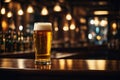 Pilsner glass of light beer on bar table. ai generative Royalty Free Stock Photo
