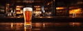 Pilsner glass of light beer on bar table in a dark pub with copy space. Generative AI Royalty Free Stock Photo