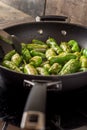 Pimientos de PadrÃ³n. Preparing Green Padron Peppers in the Frying Pan.