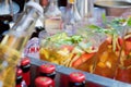 Pimm`s Pitchers, Outdoor Summer Bar. Royalty Free Stock Photo