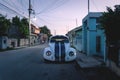 Pimped old beetle volkswagen car in the streets of Valladolid during sunset, Yucatan, Mexico