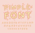 Pimple font. Acne letters. Allergy letters. ABC whelk. pustule alphabet