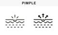 Pimple Line and Silhouette Black Icon Set. Blackhead, Deep Pustule Skin Problem Symbol Collection. Skin Acne