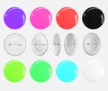 Pin button 3d render icons set. Colorful blank badges isolated on white background. Rotation animation set of silver pin Royalty Free Stock Photo