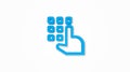 Pin code keypad, access security lock, hand pushing 3d line vector illustration. Top view
