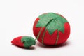 Pin Cushion without pins made out of red and green fabric Royalty Free Stock Photo