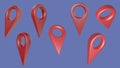 Pin 3d map pointer with multiple viewing angles. Location symbols set isolated on a blue background. Web location point, pointer a