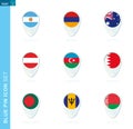 Pin flag set, map location icon in blue colors Royalty Free Stock Photo