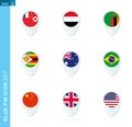 Pin flag set, map location icon in blue colors Royalty Free Stock Photo