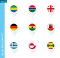 Pin flag set, map location icon in blue colors Royalty Free Stock Photo