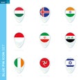 Pin flag set, map location icon in blue colors Royalty Free Stock Photo