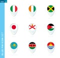 Pin flag set, map location icon in blue colors Royalty Free Stock Photo