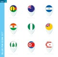 Pin flag set, map location icon in blue colors Royalty Free Stock Photo