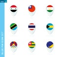 Pin flag set, map location icon in blue colors Royalty Free Stock Photo