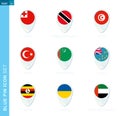 Pin flag set, map location icon in blue colors Royalty Free Stock Photo