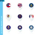 Pin flag set, map location icon in blue colors