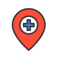 Pin of Hospital location, filled outline icon